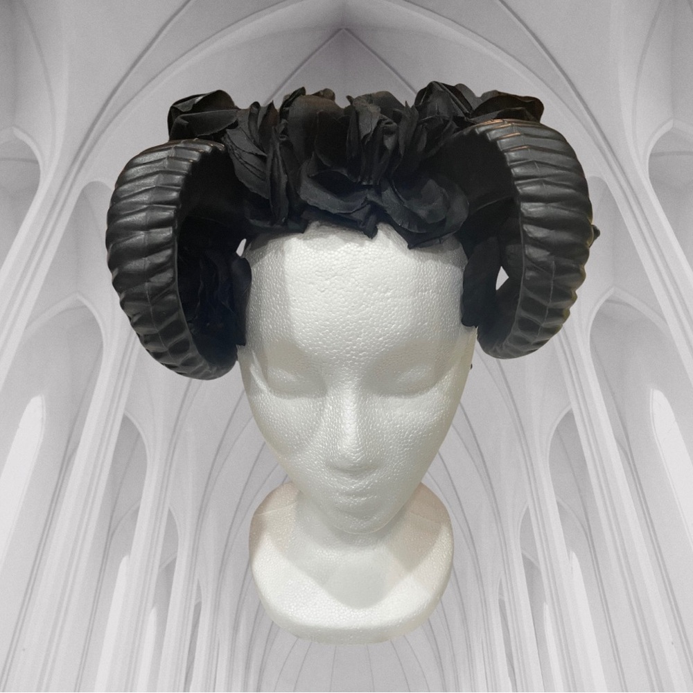 Elegant Goth Queen Headband, Rams Horn Headwear Costume, Think Maleficent